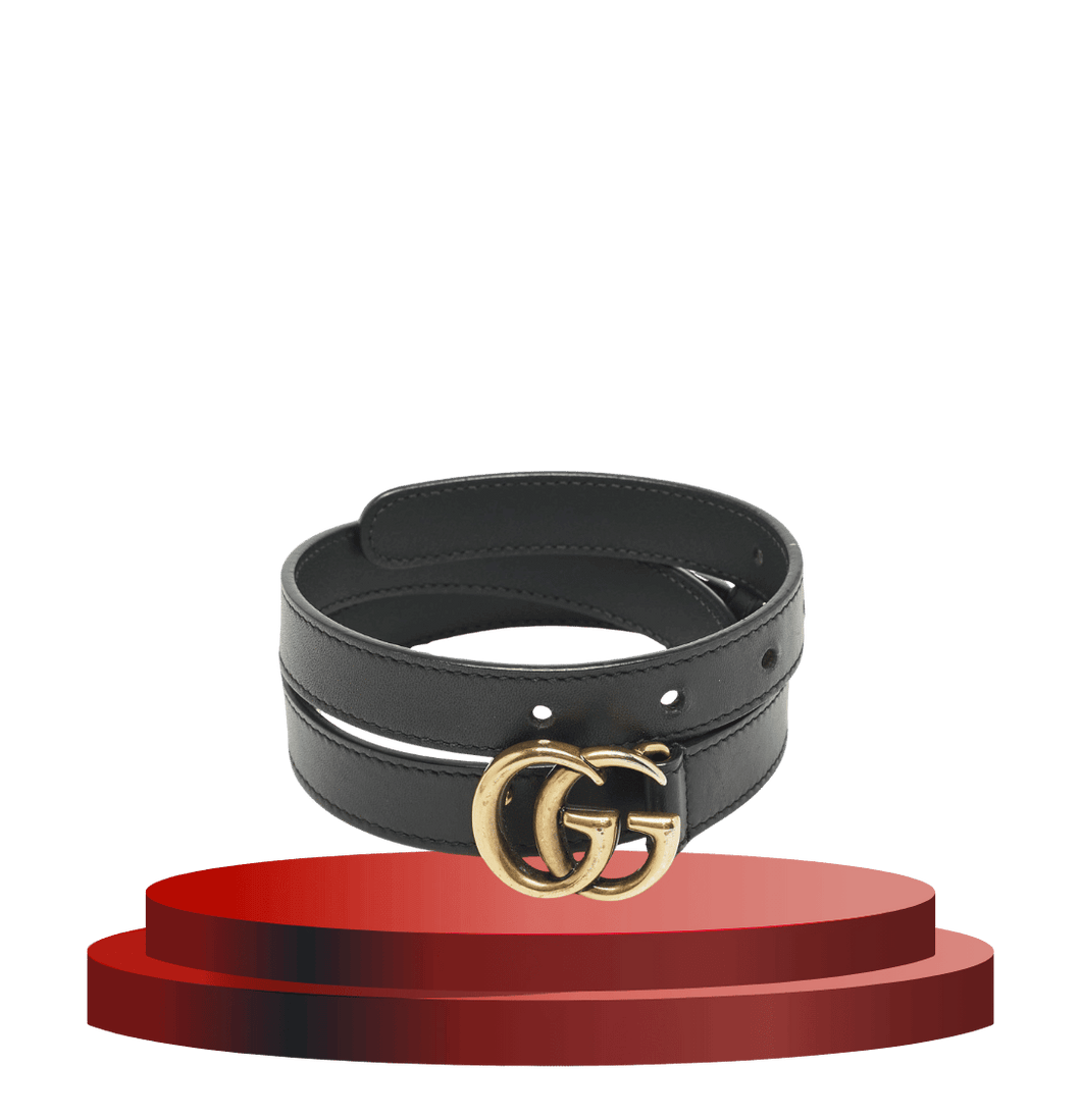 Gucci Black Leather GG Marmont Slim Belt 70CM