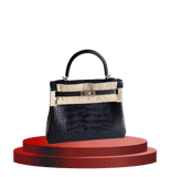 Hermes Black Matte Crocodile Leather Kelly 25 Shoulder Bag