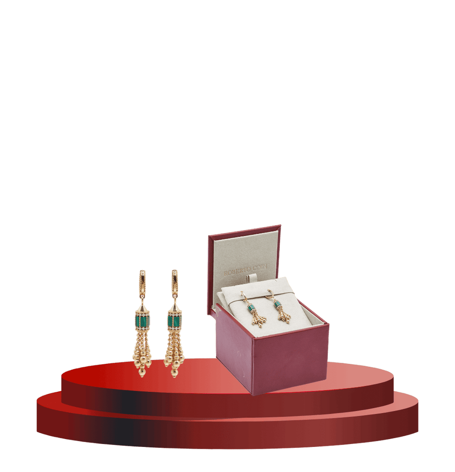 Roberto Coin Art Deco Diamond Malachite 18k Rose Gold Earrings