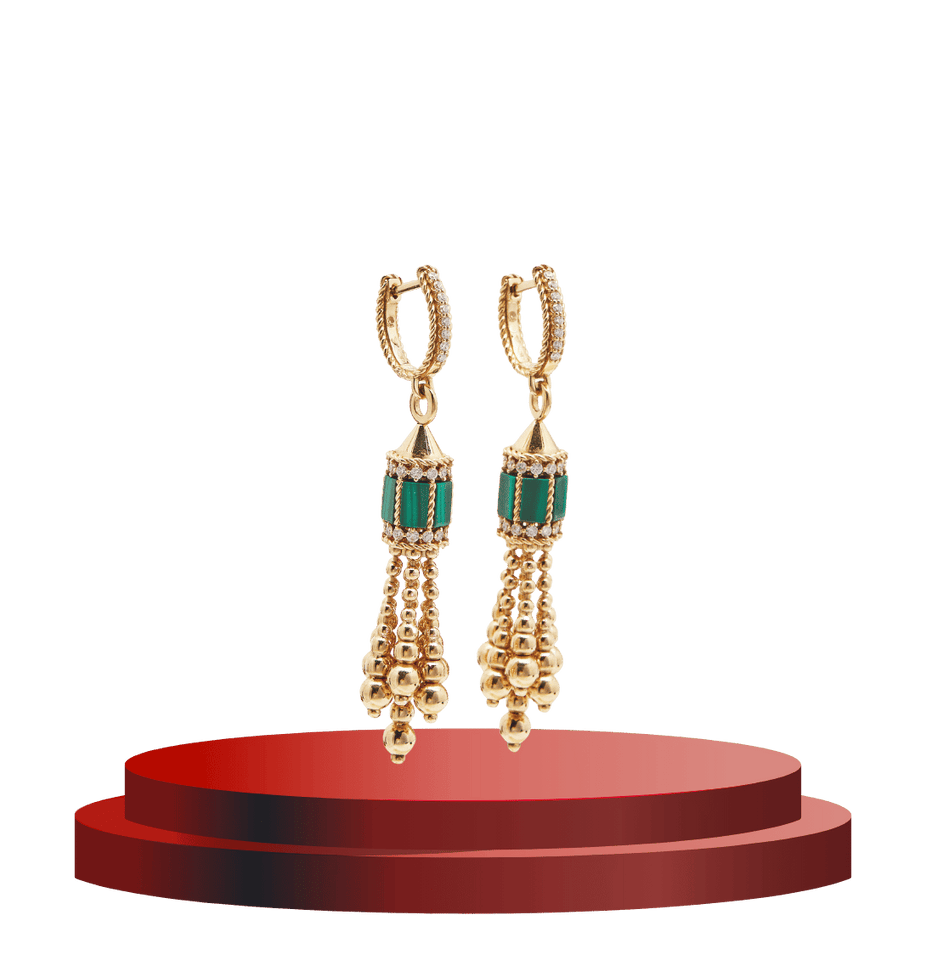 Roberto Coin Art Deco Diamond Malachite 18k Rose Gold Earrings